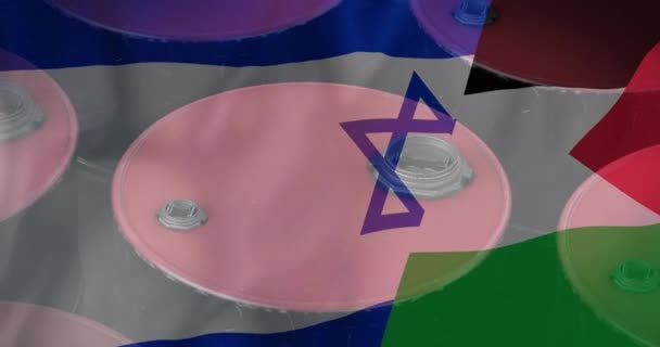 Animazione Barili Olio Sopra Bandiera Gerusalemme Israele Palestina Israele Conflitto — Video Stock