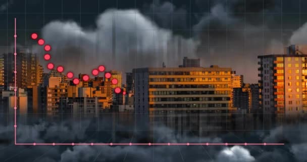 Анимация Обработки Финансовых Данных Над Городским Пейзажем Глобальный Бизнес Связи Лицензионные Стоковые Видео