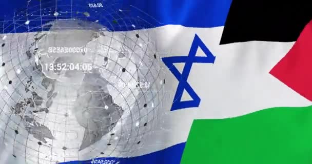 Animation Globe Dessus Drapeau Israël Palais Palestine Israël Conflit Finance — Video