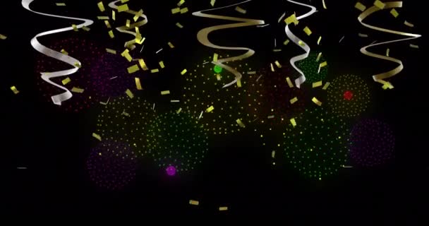 Animação Streamers Festa Confete Fundo Preto Ano Novo Véspera Ano — Vídeo de Stock