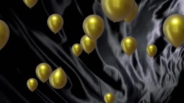 Animation Gold Balloons Silver Light Trails Black Background New Year — Stock Video