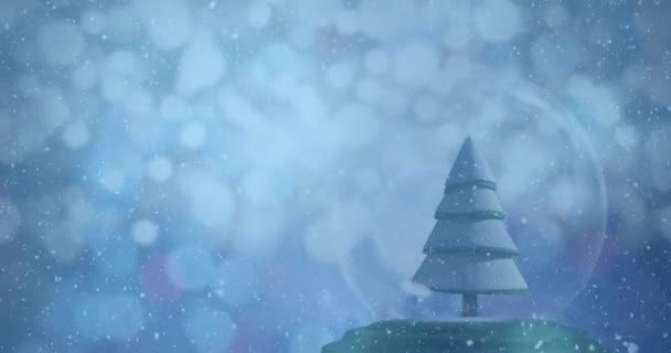 지구와 파란색 배경에 반점에서 크리스마스 트리에 떨어지는 애니메이션 크리스마스 축제와 — 비디오