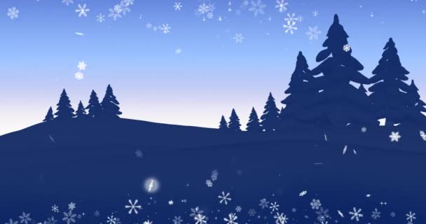 Анімація Снігу Падає Зимові Пейзажі Копіювальним Простором Хірстес Святкування Концепція — стокове відео