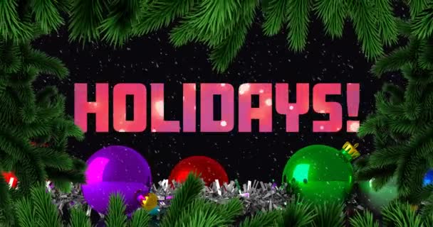 Animazione Testo Vacanze Con Luci Gingilli Sfondo Nero Natale Celebrazione — Video Stock