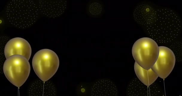 黑色背景上带有复制空间的金气球动画 新年前夕 庆祝及传统概念数码影片 — 图库视频影像