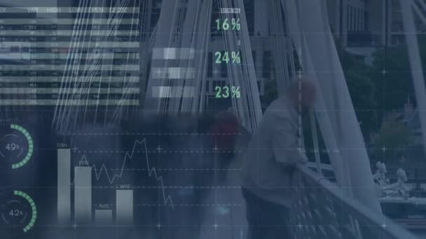 Animering Finansiell Databehandling Över Olika Människor Bryggan Globala Affärs Ekonomi — Stockvideo