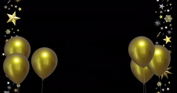 Animacja Złotych Balonów Gwiazdami Kopiowanie Przestrzeni Czarnym Tle Sylwester Sylwester — Wideo stockowe