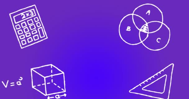 Анімація Піктограм Концепції Математики Фоні Синього Градієнта Простором Копіювання Концепція — стокове відео