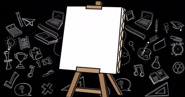 Animación Icono Caballete Blanco Sobre Iconos Concepto Escuela Contra Fondo — Vídeos de Stock