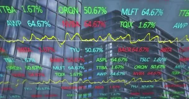 Animation Stock Market Data Processing Tall Buildings Global Economy Business — Stok Video