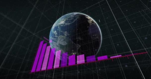 Animacja Przetwarzania Danych Statystycznych Całym Świecie Czarnym Tle Globalne Sieci — Wideo stockowe