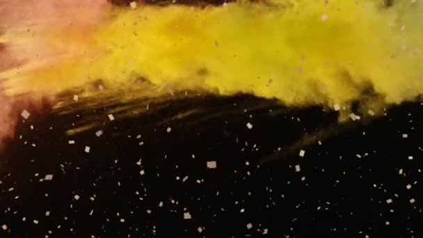 Animation Confettis Tombant Sur Une Explosion Poudre Colorée Sur Fond — Video