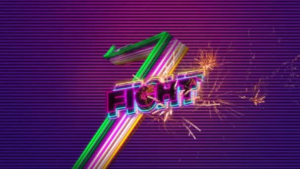 Animation Fight Text Fireworks Thunder Symbols Abstract Background Digitally Generated — Stock Video