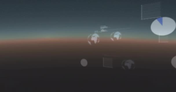 Animace Globů Grafů Počítačového Jazyka Abstraktním Pozadí Digitální Kompozitní Vícenásobná — Stock video
