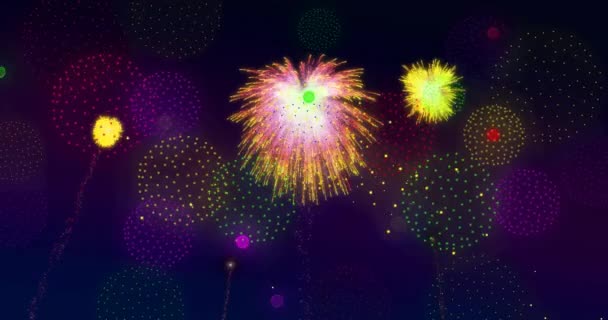 Animace Ohňostroje Explodující Fialovém Pozadí Nový Rok Silvestr Párty Oslava — Stock video