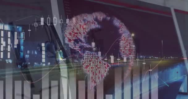 Animación Del Procesamiento Estadístico Datos Sobre Globo Giratorio Lapso Tiempo — Vídeos de Stock