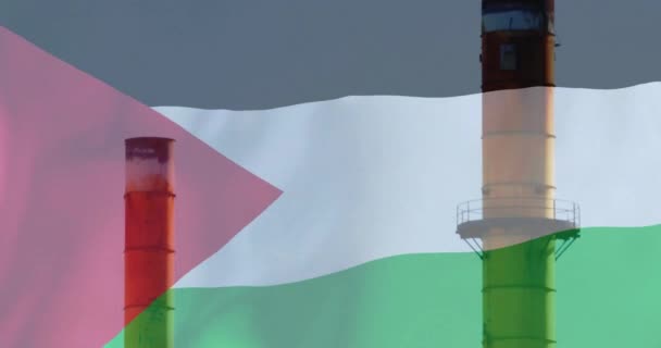 Анимация Нефтяной Платформы Над Флагом Палестина Конфликты Палестине Финансы Бизнес — стоковое видео