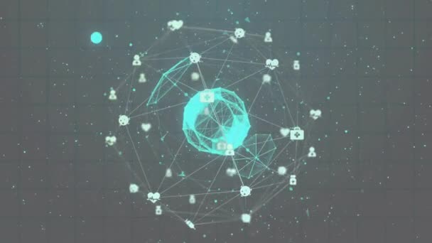 Animation Globe Avec Réseau Connexions Avec Des Icônes Sur Fond — Video