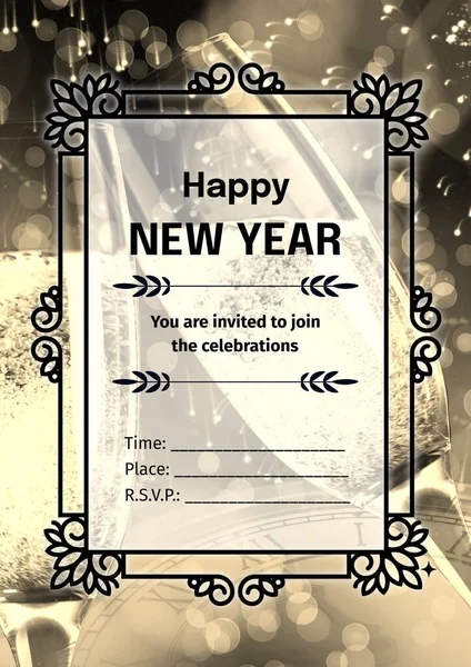 Samenstelling Van Nieuwjaarsuitnodigingssms Met Champagneglazen Nieuwjaarsavond Uitnodiging Feest Traditie Concept — Stockfoto