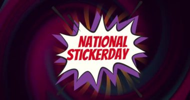 Mor gradyan arkaplana karşı retro konuşma balonu üzerine ulusal çıkartma günlük metnin animasyonu. Ulusal çıkartma günü farkındalığı kavramı