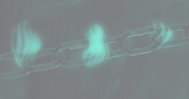Siyah arkaplan üzerinde soyut şablon, engelleme zinciri ve bilgisayar dili animasyonu. Dijital olarak üretilmiş, hologram, illüstrasyon, kripto para birimi, kodlama, programlama dili ve teknoloji kavramı.