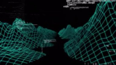 Siyah zemin üzerinde kusursuz desenli 3d metaevren yapıların veri işleme animasyonu. Gelecekçi iş teknolojisi kavramı