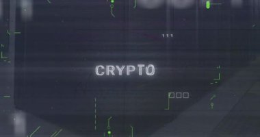 Şifreli metin animasyonu ve veri servis odasının üzerinde devre kartı desenli ikili kodlar. Dijital bileşik, çoklu pozlama, bilgisayar dili, para birimi, veri merkezi, ağ ve teknoloji.