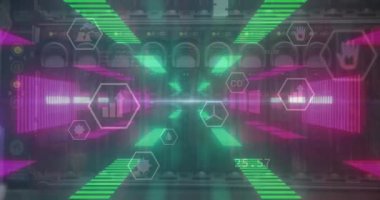 Bilgisayar sunucusu ve veri işleme animasyonu. Dijital olarak oluşturulmuş küresel çevrimiçi güvenlik, bilgisayar ve veri işleme kavramı.