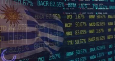 Uruguay 'da finansal veri işleme animasyonu. Küresel iş, finans, hesaplama ve veri işleme kavramı dijital olarak oluşturulmuş video.