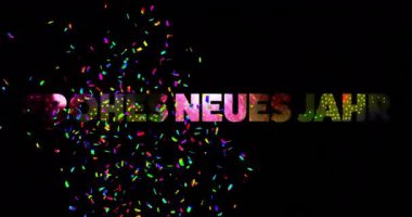 Neue Jahr metin ve konfetisinin siyah arkaplanda canlandırılması. Yeni yıl, yeni yıl arifesi, kutlama ve geleneksel konsept dijital olarak oluşturulmuş video.