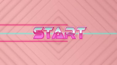 Neumorfik pembe arkaplan ve kare desenli metin afişinin canlandırılması. Video oyunu ve eğlence teknolojisi kavramı