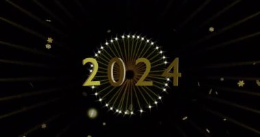 Siyah arka planda 2024 havai fişek animasyonu. Yeni yıl, yeni yıl arifesi, parti, kutlama ve geleneksel konsept dijital olarak oluşturulmuş video.