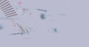 Finansal veri işleme animasyonu ve ışık arkaplanı üzerindeki istatistikler. Dijital olarak oluşturulmuş küresel istatistik, bilgisayar ve veri işleme kavramı.