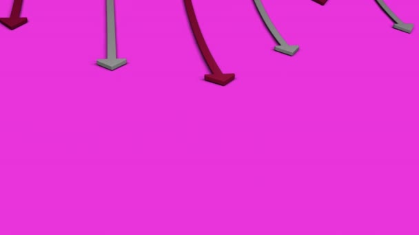 ピンクの背景に沿って移動する灰色と赤い矢印のアニメーション デジタル生成 ホログラム イラスト ベクトル デザイン 抽象化 方向コンセプト — ストック動画