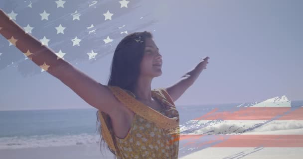 Animasi Efek Bendera Amerika Serikat Dan Teks Hari Kemerdekaan Melawan — Stok Video