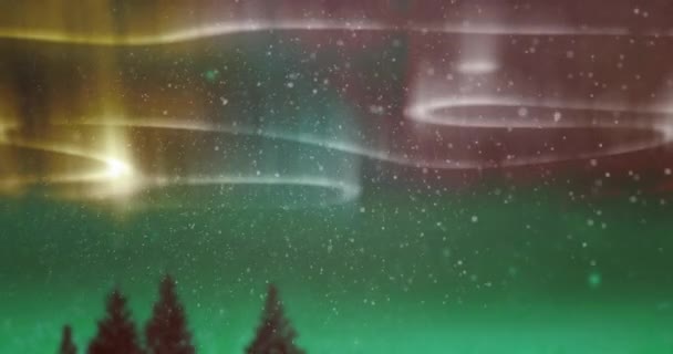Animation Landskap Med Norrsken Natthimlen Julsemester Och Vintersemester Koncept — Stockvideo