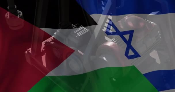 Animacja Platformy Wiertniczej Nad Flagą Izraela Palestyny Koncepcja Izraelskiego Konfliktu — Wideo stockowe