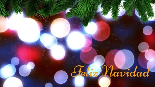 Animation Tree Branches Feliz Navidad Text Banner Spots Light Christmas — Stock Video