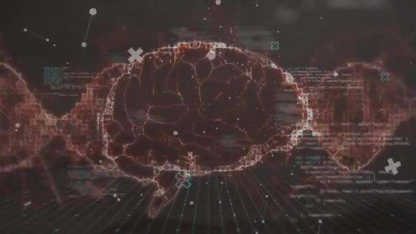 Animation Human Digital Brain Computer Language Dots Black Background Digitally — Stock Video