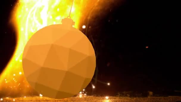 Animación Adornos Colgantes Sobre Fuegos Artificiales Fuego Contra Fondo Negro — Vídeos de Stock