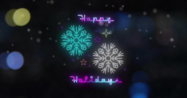 Animação Feliz Feriados Texto Sobre Fundo Cenário Inverno Natal Tradição — Vídeo de Stock