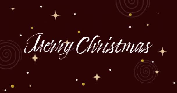 Анімація Веселого Різдвяного Текстового Банера Над Зірковими Іконками Сірому Фоні — стокове відео
