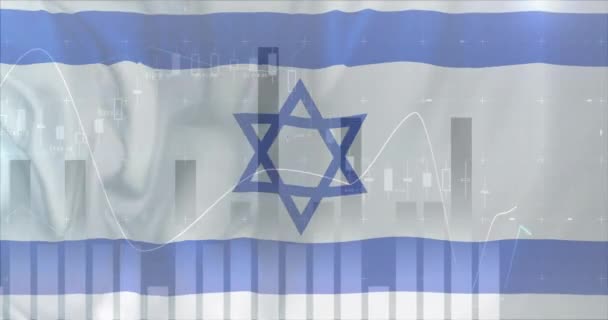 Izraeli Lobogó Alatt Történő Pénzügyi Adatfeldolgozás Animációja Palesztina Izraeli Konfliktus — Stock videók