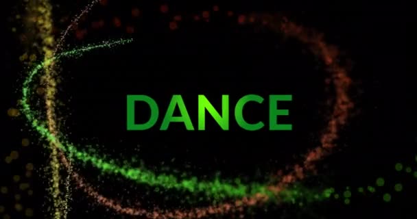 Animation Green Dance Text Light Trails Black Background Music Light — Stock Video