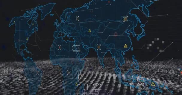 Animación Del Mapa Del Mundo Sobre Onda Digital Sobre Fondo — Vídeo de stock