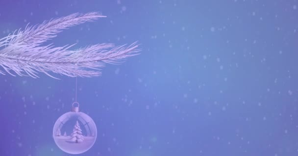 파란색 배경에 지점에서 매달려 떨어지는 애니메이션 크리스마스 축제와 — 비디오