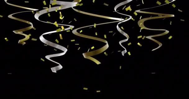 Animation Von Party Luftschlangen Und Konfetti Auf Schwarzem Hintergrund Silvester — Stockvideo