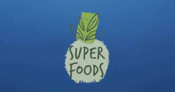Animation Von Superfood Text Über Obst Das Wasser Fällt Hintergrund — Stockvideo