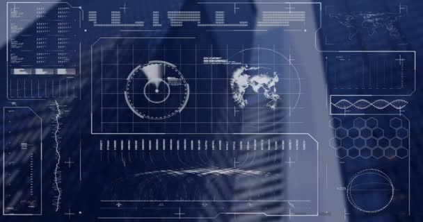 Animación Radar Globo Barras Carga Círculos Sobre Vista Ángulo Bajo — Vídeos de Stock