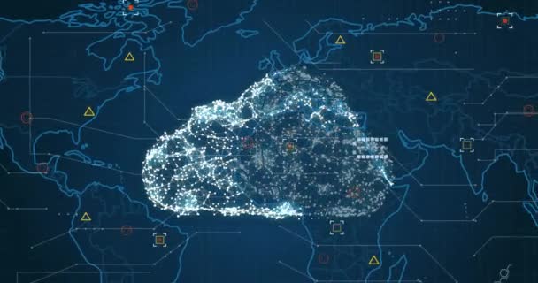 Animación Nube Candado Seguridad Icono Sheild Sobre Mapa Del Mundo — Vídeos de Stock
